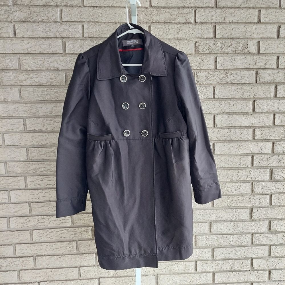 Kenneth Cole Reaction Black Mid-length Lightweight Peacoat w/Pockets XL EUC